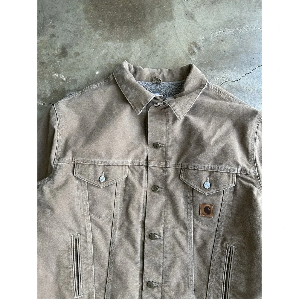 Vintage Carhartt Sherpa Lined Trucker Jacket J233 Sandstone Men's Sz 2XL
